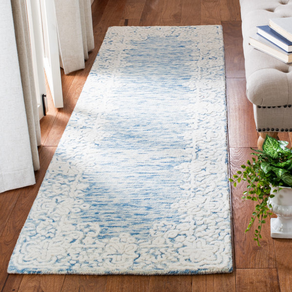 Charlton Home® Ocala Handmade Wool Blue/Cream Rug Wayfair